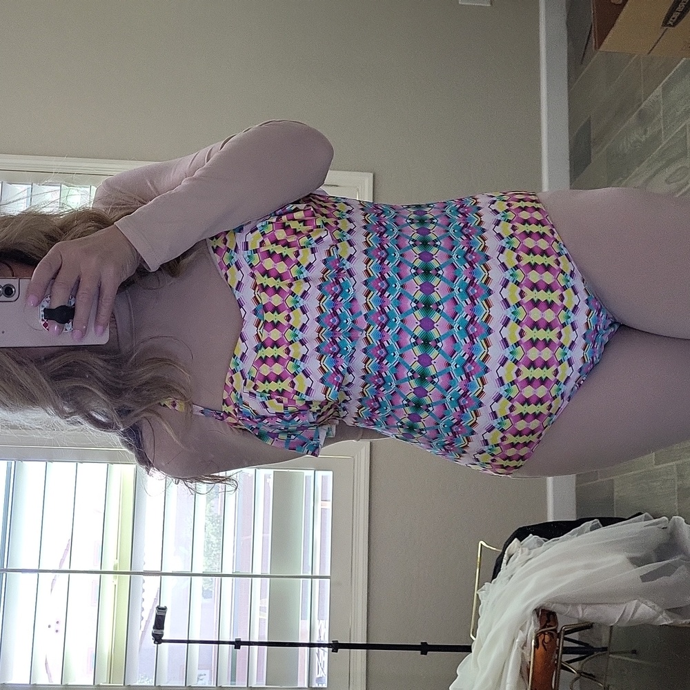Sonsie by Gracing Swimsuit One Piece Halter Multicolored Plus Size Curvy Size 14 - Picture 2 of 3